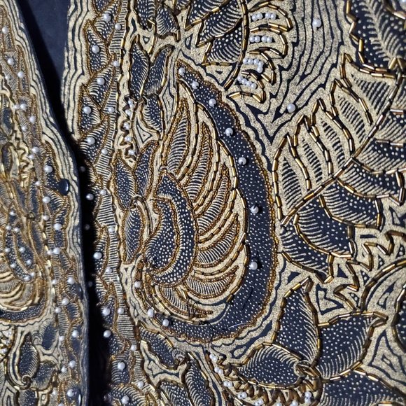 Bali Chic Gold and Black Beaded Women's Vest | Detailed Design, OS - Picture 2 of 5